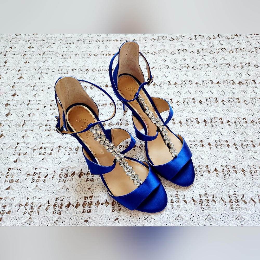 Badgley Mischka Jewel Collection blue satin heels